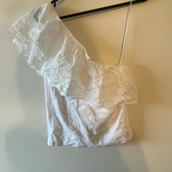 Eyelet One-Shoulder Paneled Rib-Knit Top for Women NWT Large - Picture 3 of 7